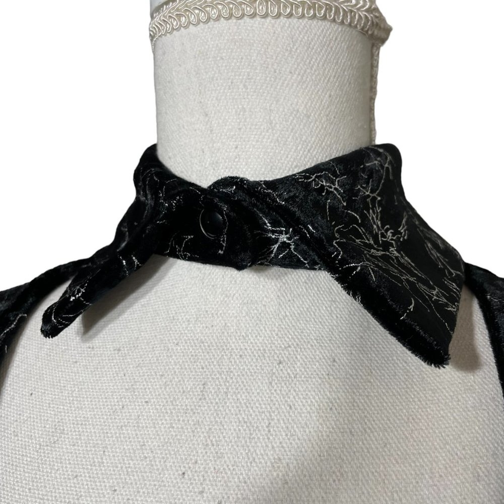 Metallic Velvet Choker Dress M Lightning Silver Crushed A-Line Cutout Skater - Picture 8 of 14
